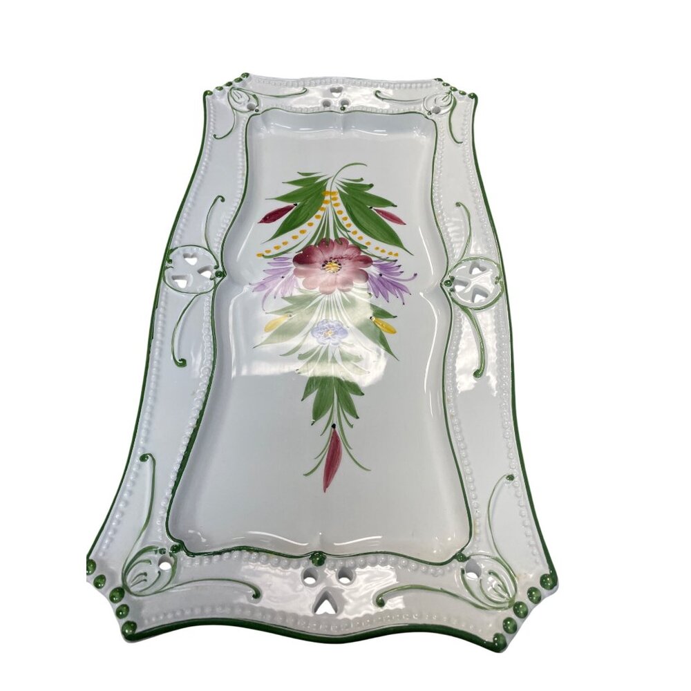RCCL Portugal Hand-Painted Floral Heart Trinket Dish 15.5"x8" SKU 9323